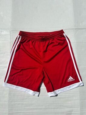 adidas Men’s Red Athletic Shorts with White Stripes